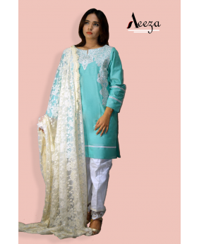 Aqua Cotton Embroidered Casual Shirt